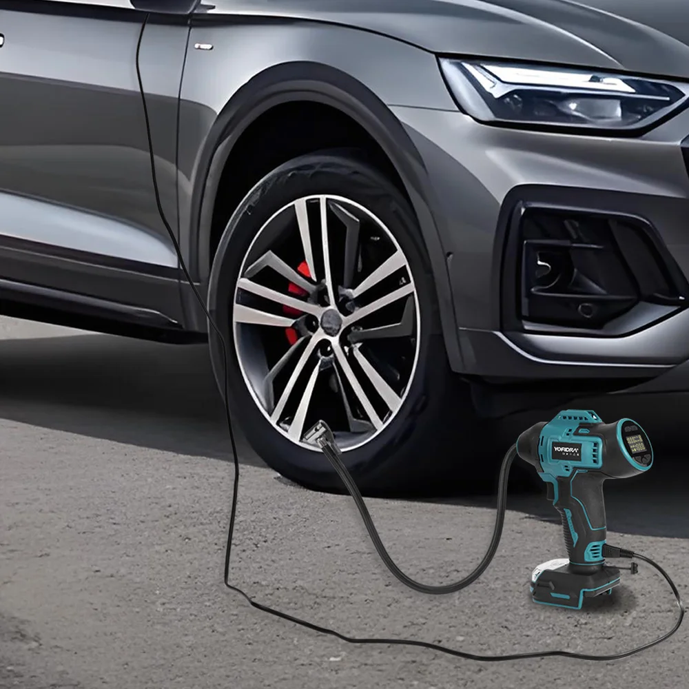 YOFIDRA Electric Air Pump Tire Inflator High Pressure Digital Display Car Air Compressor Tool For Makita 18-21V Battery Pin