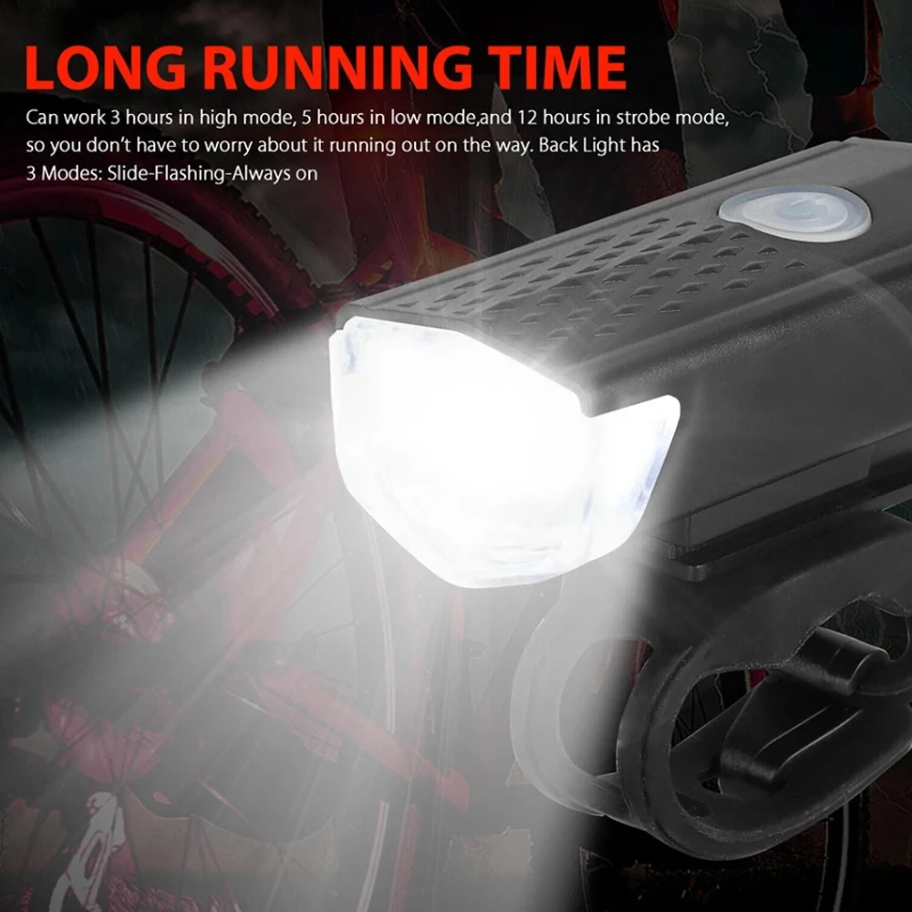 Podofo USB Rechargeable Bike Light Set Headlight Night Riding Lamp Warning Lamp Outdoor Bicycle Flashlight