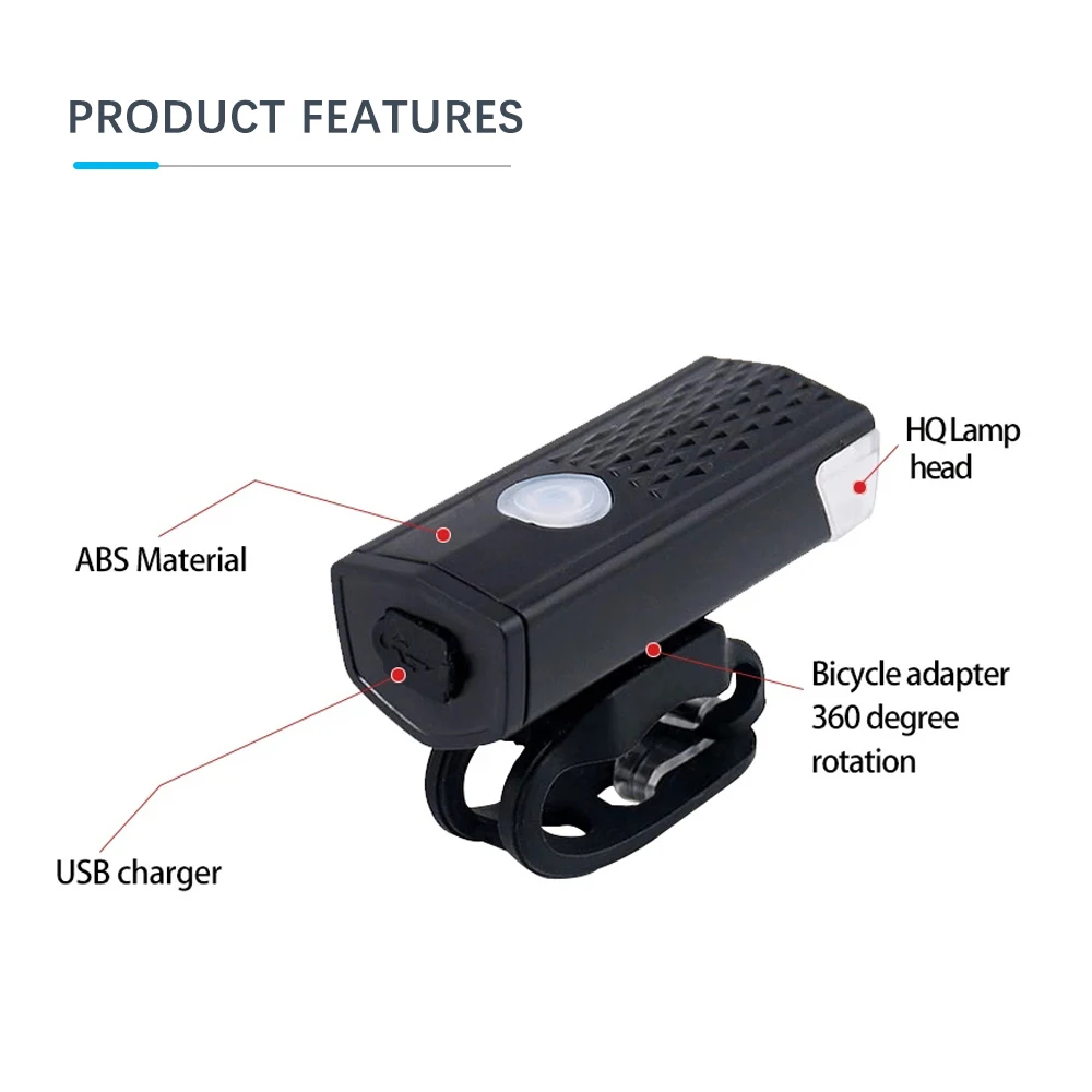 Podofo USB Rechargeable Bike Light Set Headlight Night Riding Lamp Warning Lamp Outdoor Bicycle Flashlight