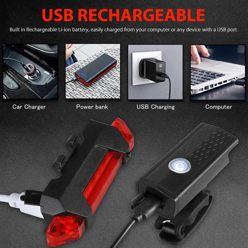 Podofo USB Rechargeable Bike Light Set Headlight Night Riding Lamp Warning Lamp Outdoor Bicycle Flashlight