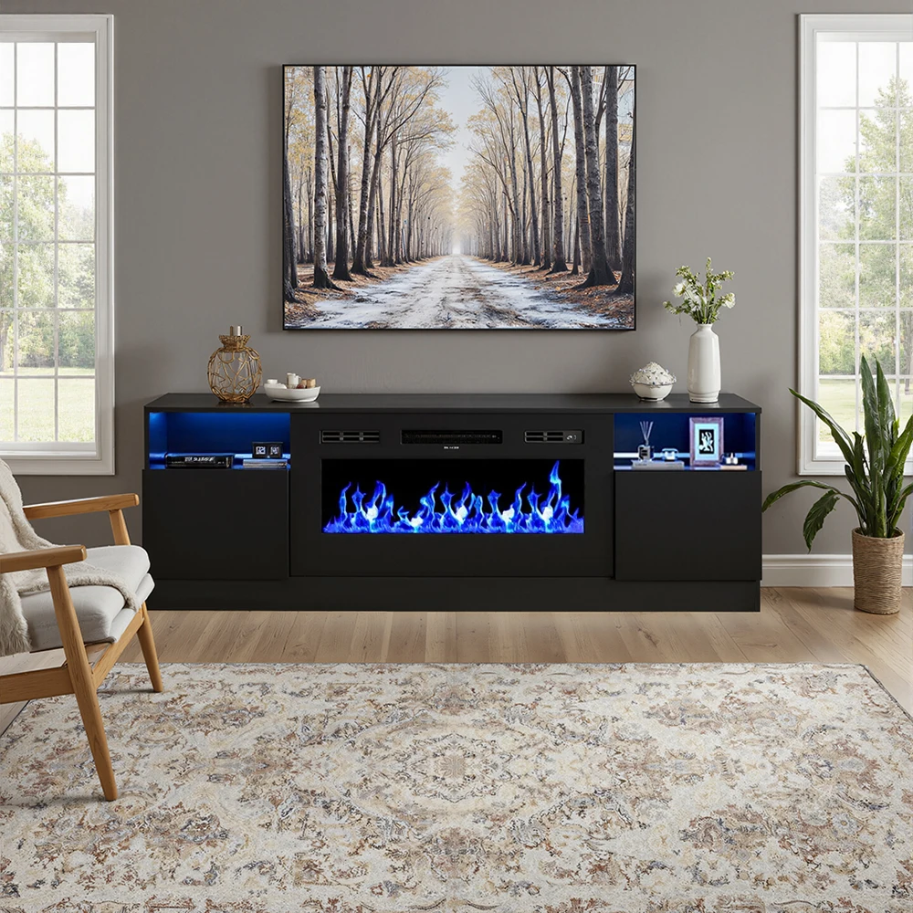 【Breeins】Recessed Electric Fireplace TV Stand with Closed Storage Home Decoration With Remote Modern