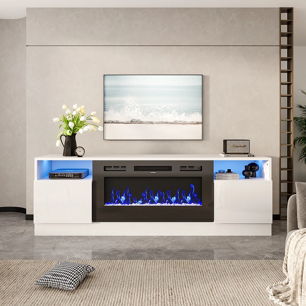 【Breeins】Recessed Electric Fireplace TV Stand with Closed Storage Home Decoration With Remote Modern