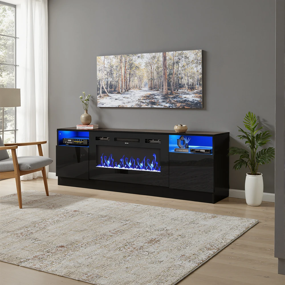 【Breeins】Recessed Electric Fireplace TV Stand with Closed Storage Home Decoration With Remote Modern