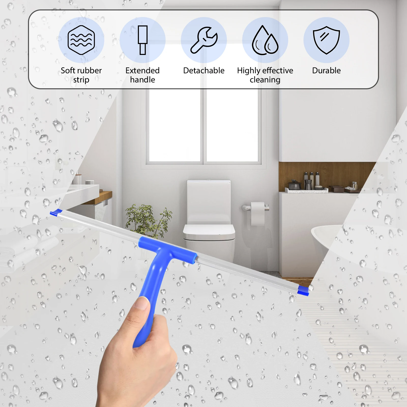 DayPlus Window Cleaner with Long Handle(65IN),with Silicone Squeegee&Microfiber Scrubber for Shower Glass Mirror Door Car