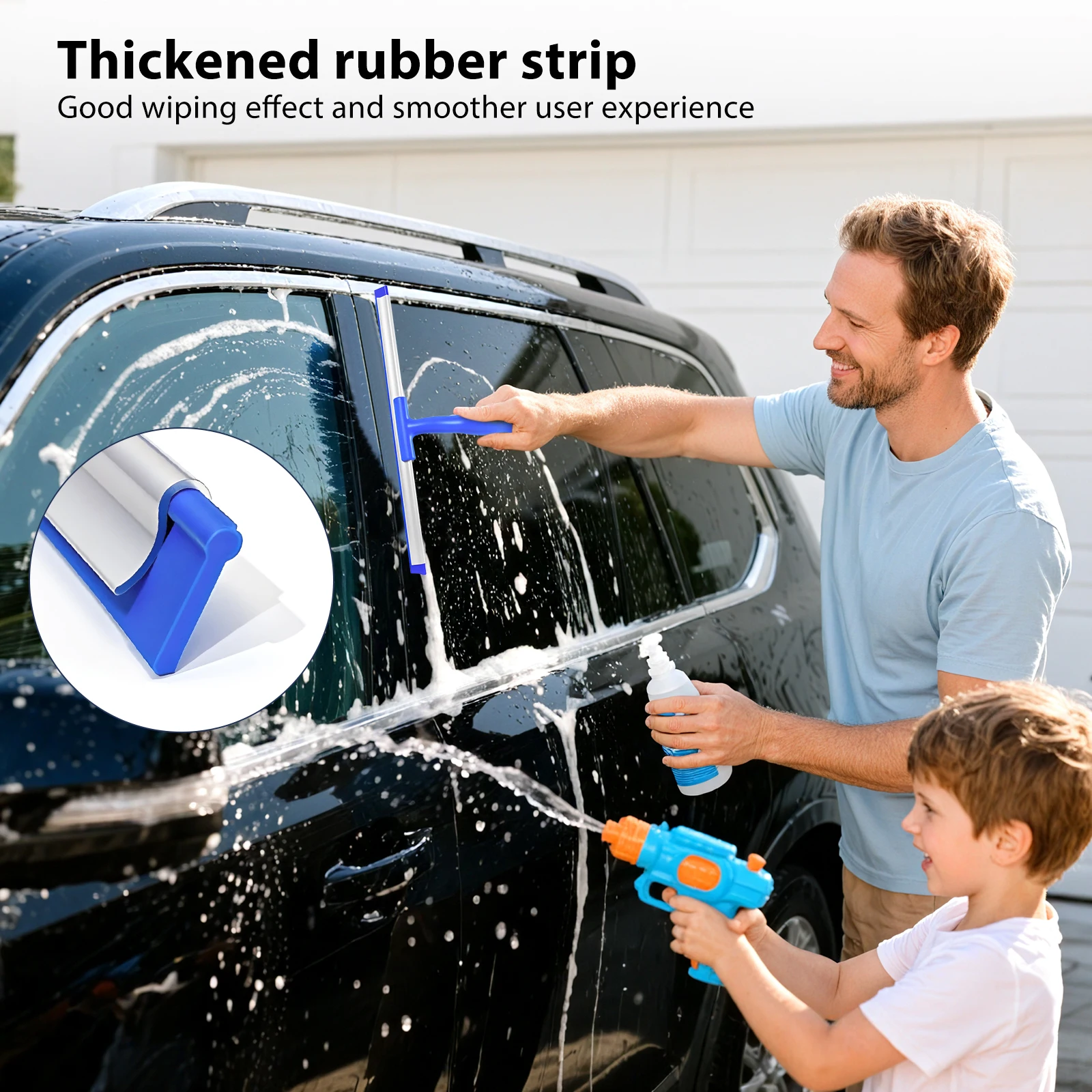 DayPlus Window Cleaner with Long Handle(65IN),with Silicone Squeegee&Microfiber Scrubber for Shower Glass Mirror Door Car
