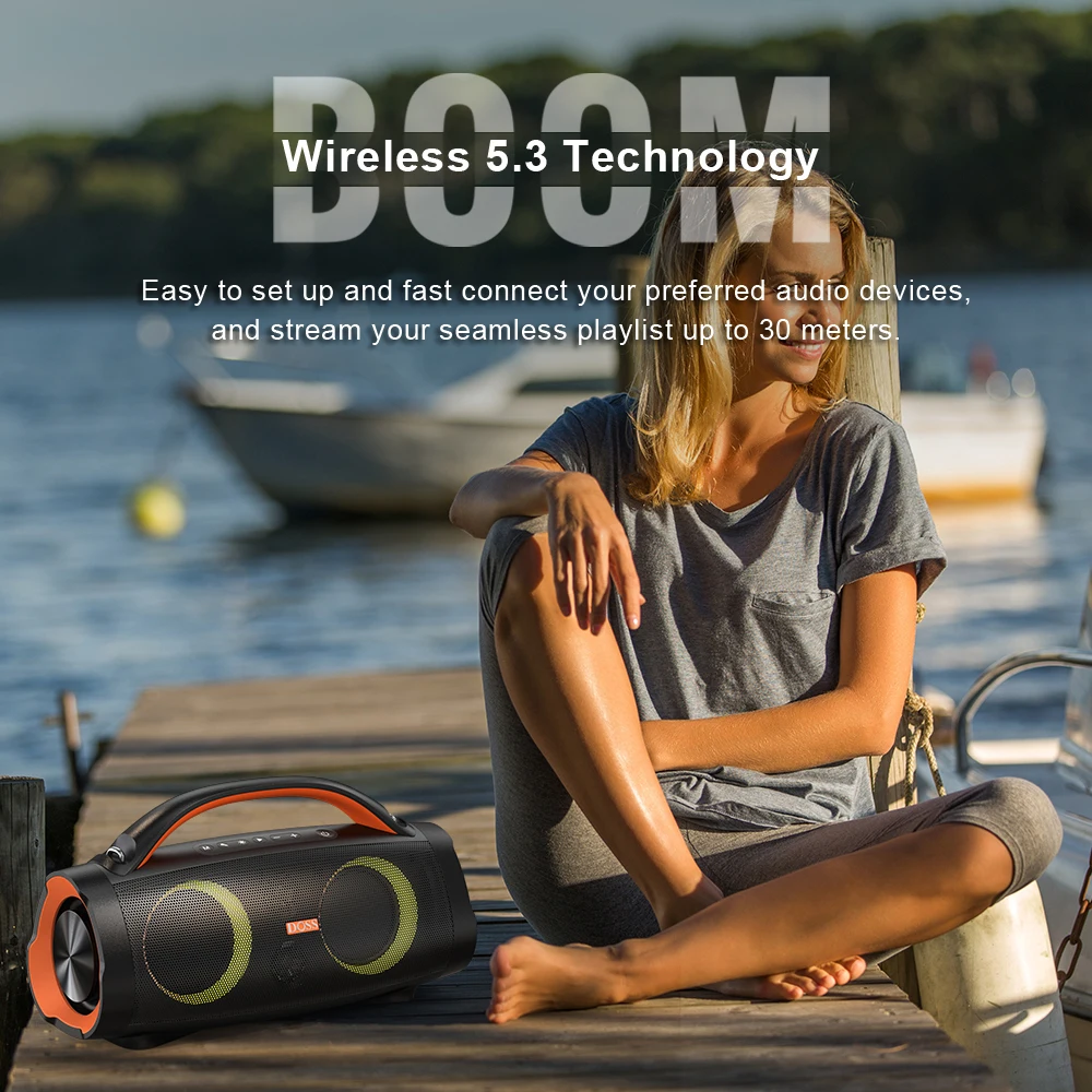 DOSS Portable Bluetooth Speaker Powerful 100W Stereo Sound Bass Subwoofer Sound Box TWS IPX6 Waterproof Outdoor Wireless Speaker
