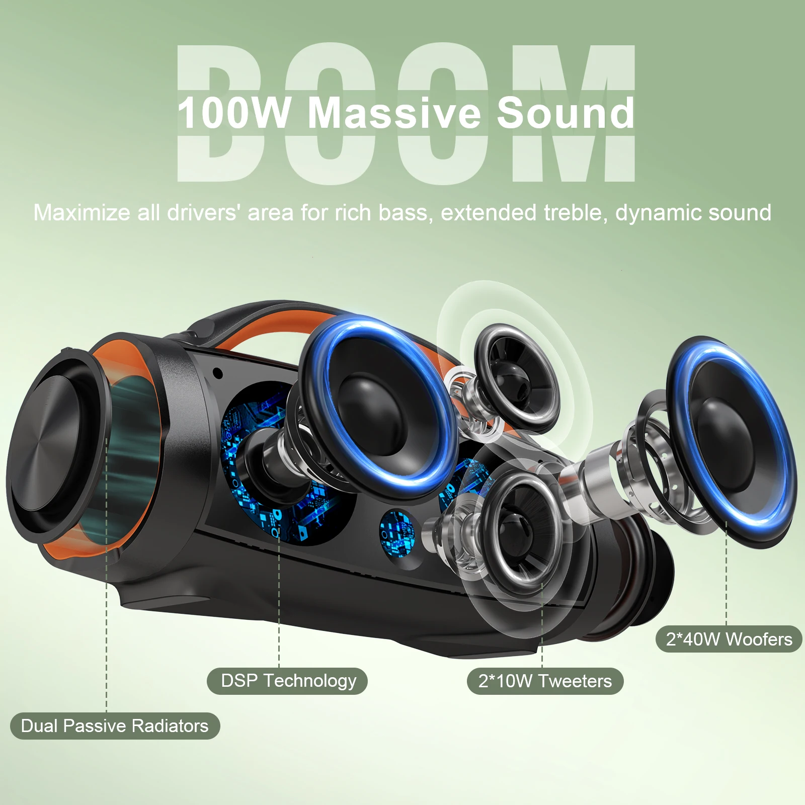 DOSS Portable Bluetooth Speaker Powerful 100W Stereo Sound Bass Subwoofer Sound Box TWS IPX6 Waterproof Outdoor Wireless Speaker