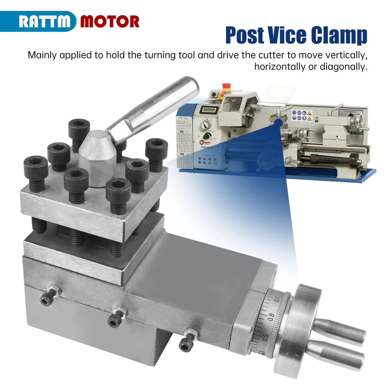 【EU】 Lathe Turning Tool Holder Machine Tool Slide Rest Compound Rest Assembly For WM210V-208A BHC210 HS210 JY210V CTC210