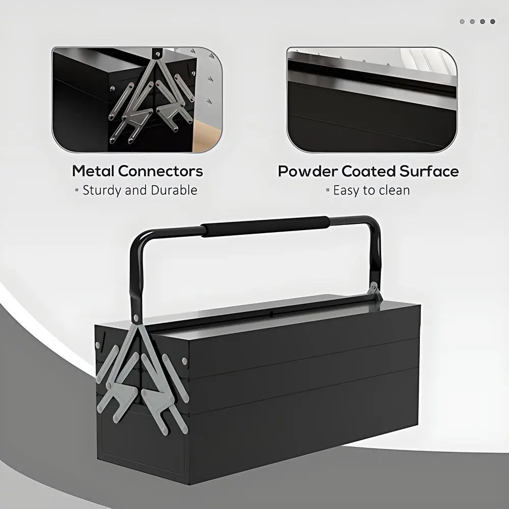 22" Cantilever Tool Box With Handle 3 Layers 5 Retractable Tray Thickened Hardware Storage Box Portable Tools Organizer, Black