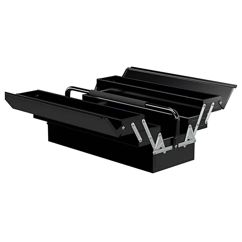 22" Cantilever Tool Box With Handle 3 Layers 5 Retractable Tray Thickened Hardware Storage Box Portable Tools Organizer, Black