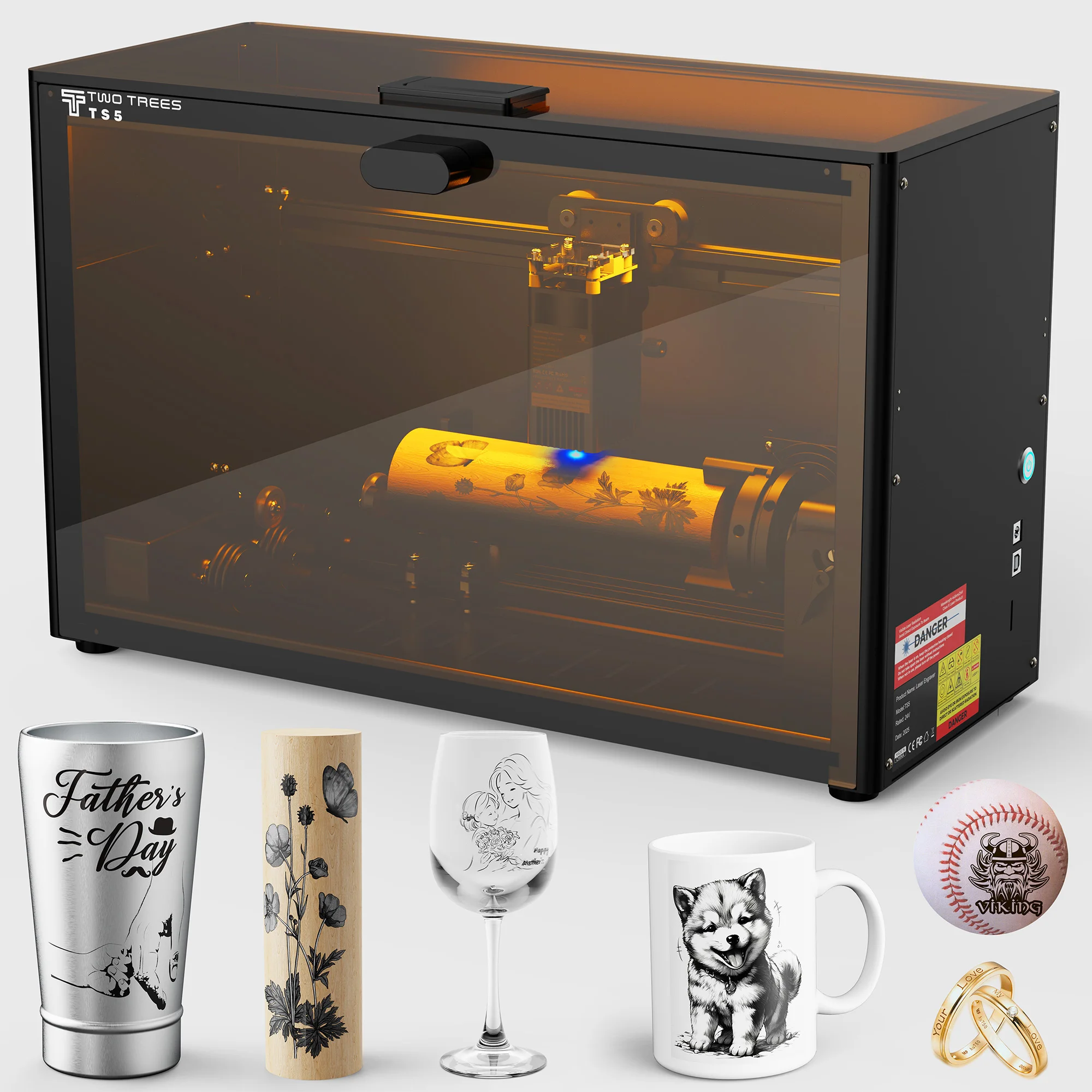 Twotrees TS5-7W laser engraving machine, with rotating drum, CNC engraving machine, metal cutting, wood cutting