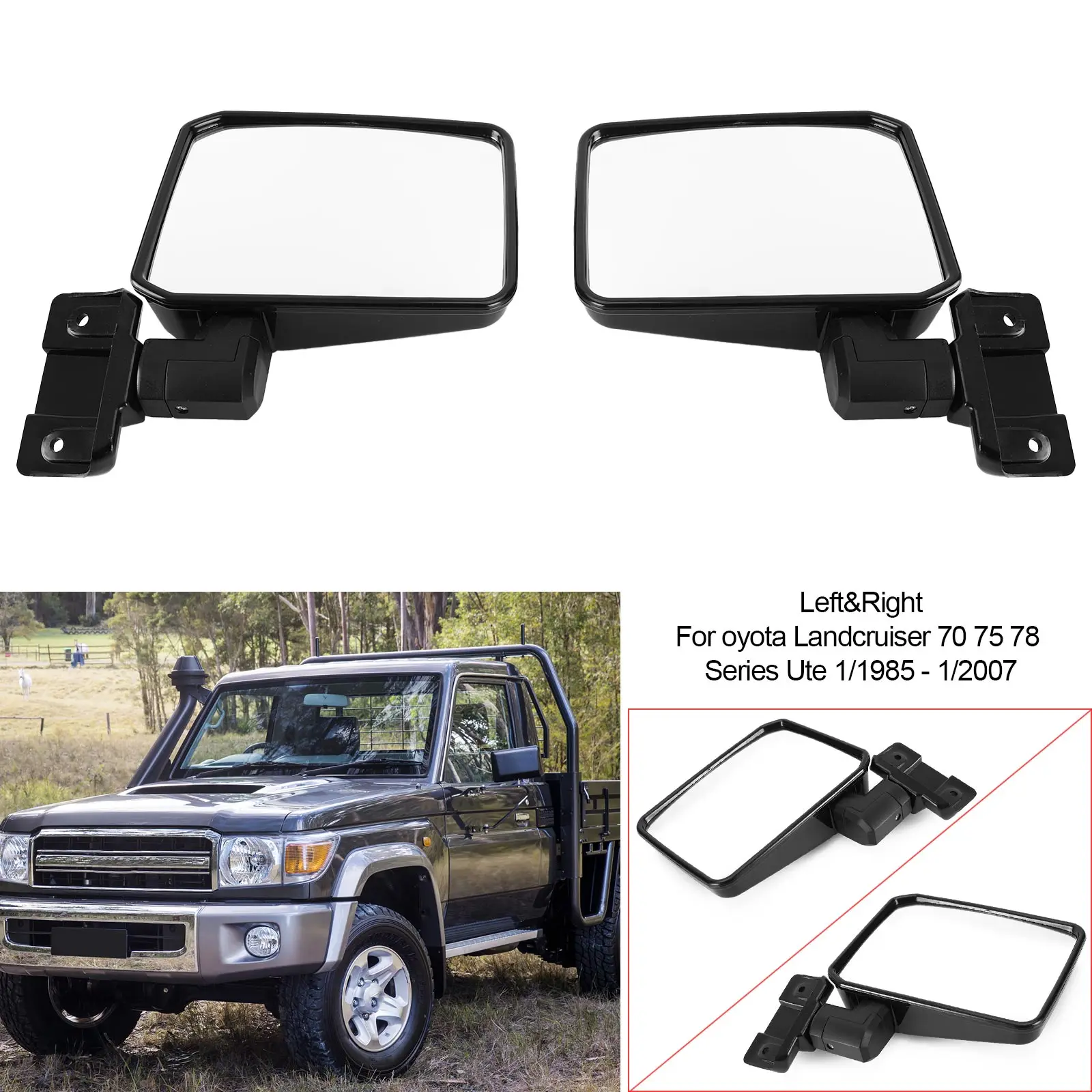 Artudatech Pair LH+RH Door Mirror For Toyota LandCruiser 70 75 78 Series Ute 1985-2007 2006 2005 2004