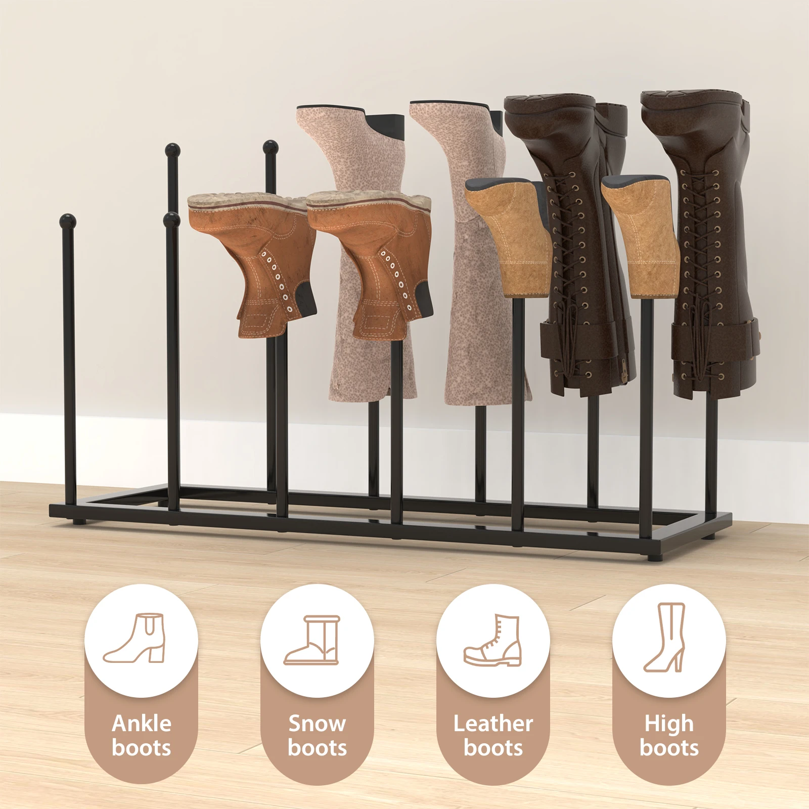 Shoe Rack Boot Storage Free Standing, 71x25x43cm Pirate Boots Stand 6 Pair Wellington Boot Holder, for Indoor/Outdoor Use