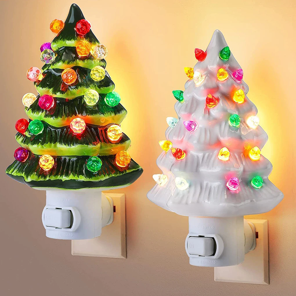 Santa Claus Atmosphere Night Light Resin Made 7 Watts Power Bright White Light Christmas Tree Night green