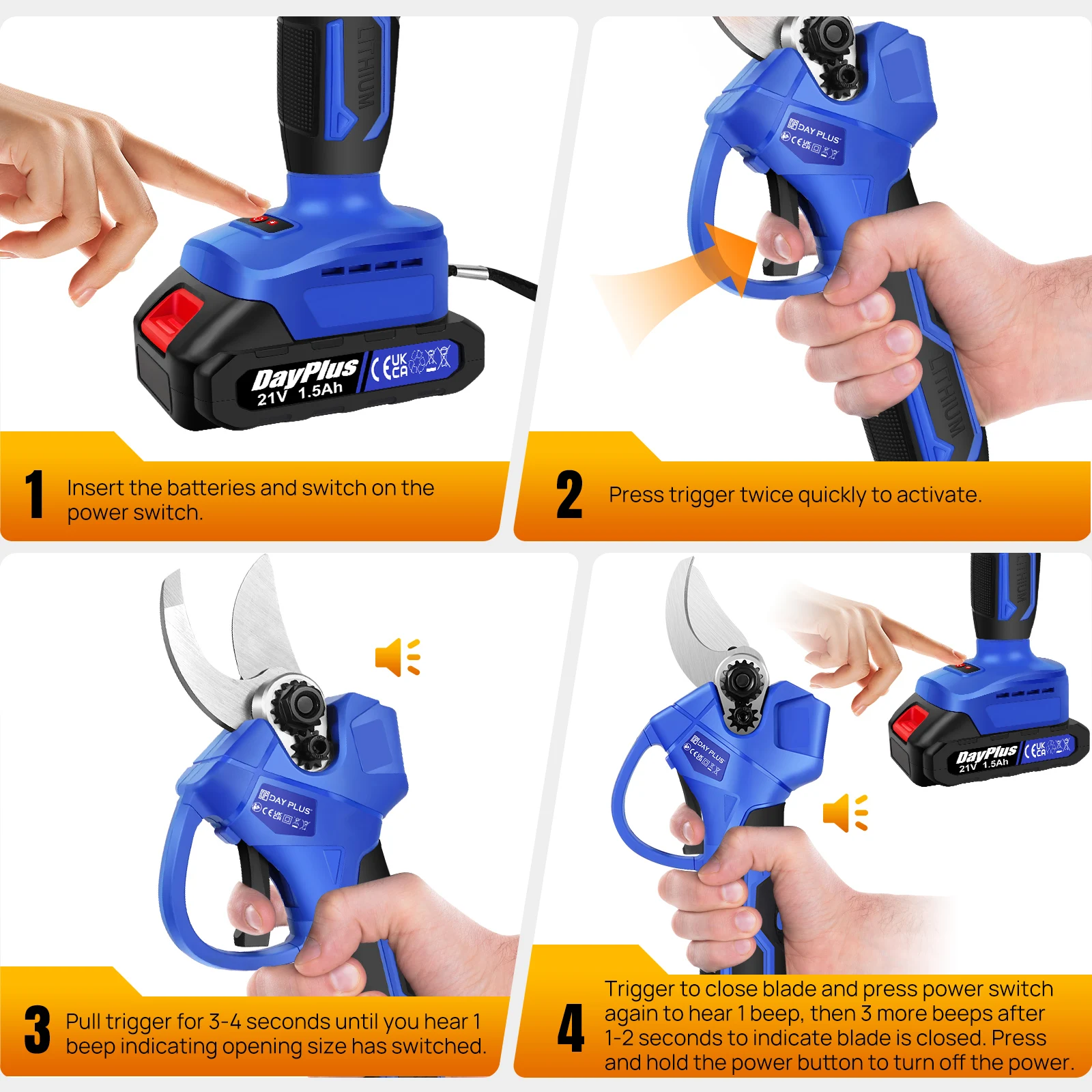 21V Electric Secateurs Cordless Pruning Shears Battery Powered with 2Pack 1.5AH Lithium Battery,for Pruning Trees and Shrubs