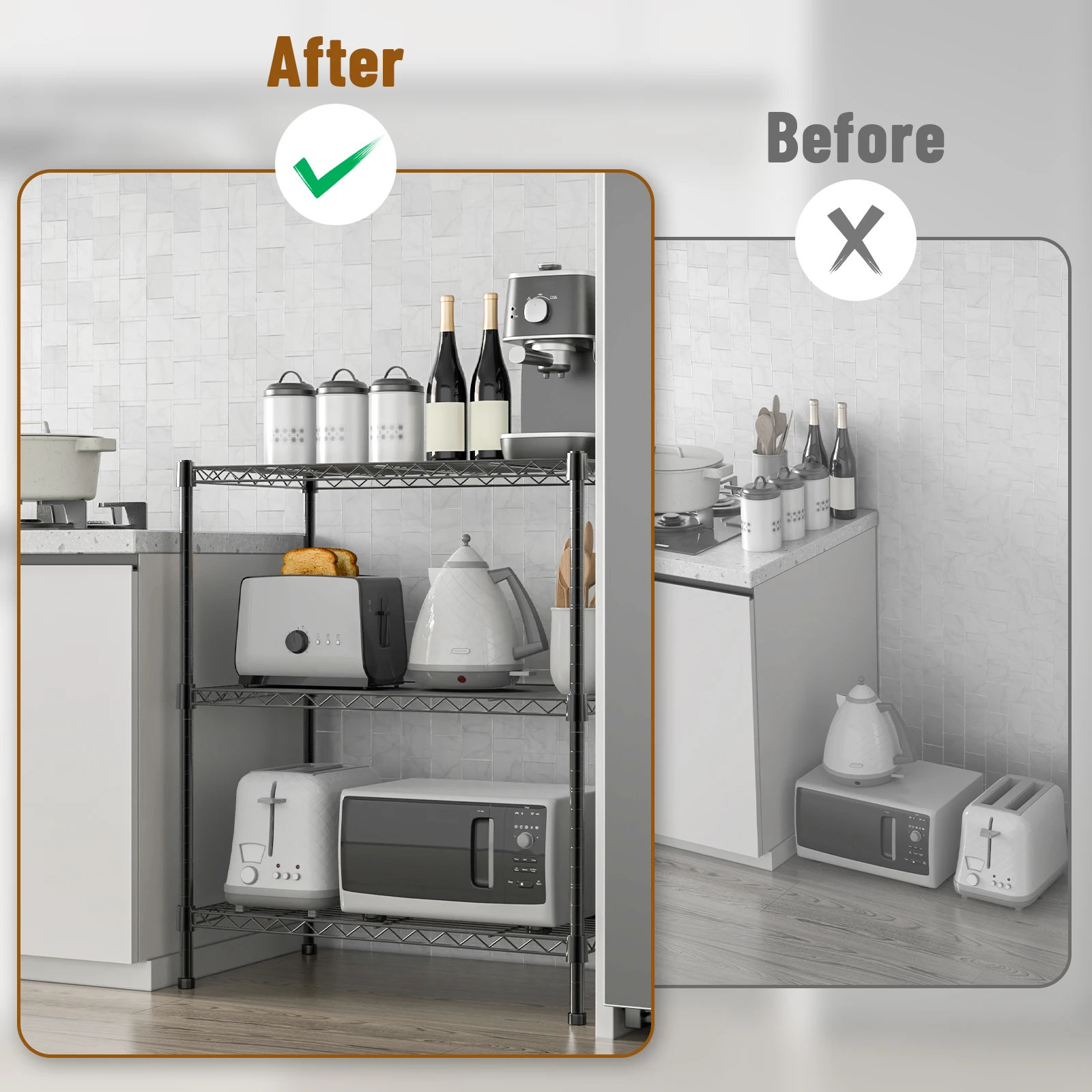 3-Shelf Narrow Storage Unit With Height Adjustable Shelves and Levelling Feet, 340 kg Max Weight, 60cm (W) *35cm(D)*76cm(H)