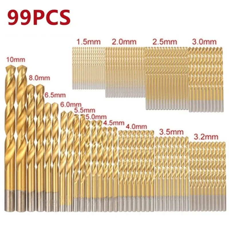 99Pcs HSS High Speed Steel Metric Drill Bit Sets for Drilling Plate Titanium & Hard Metals 1.5-10mm for Woodworking