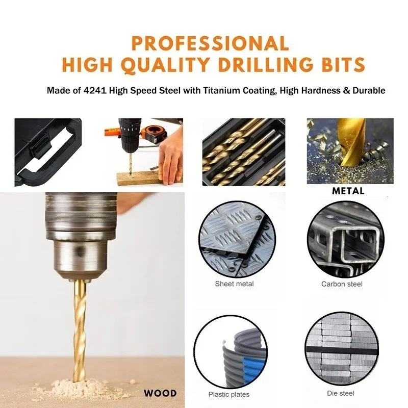 99Pcs HSS High Speed Steel Metric Drill Bit Sets for Drilling Plate Titanium & Hard Metals 1.5-10mm for Woodworking