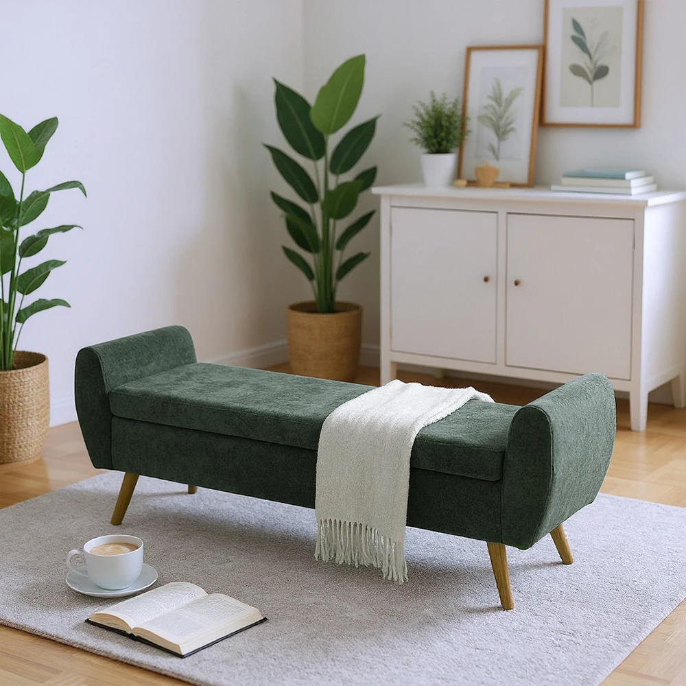 Voltsify Chenille Upholstered Storage Bench for Living Room Bedroom Hallway