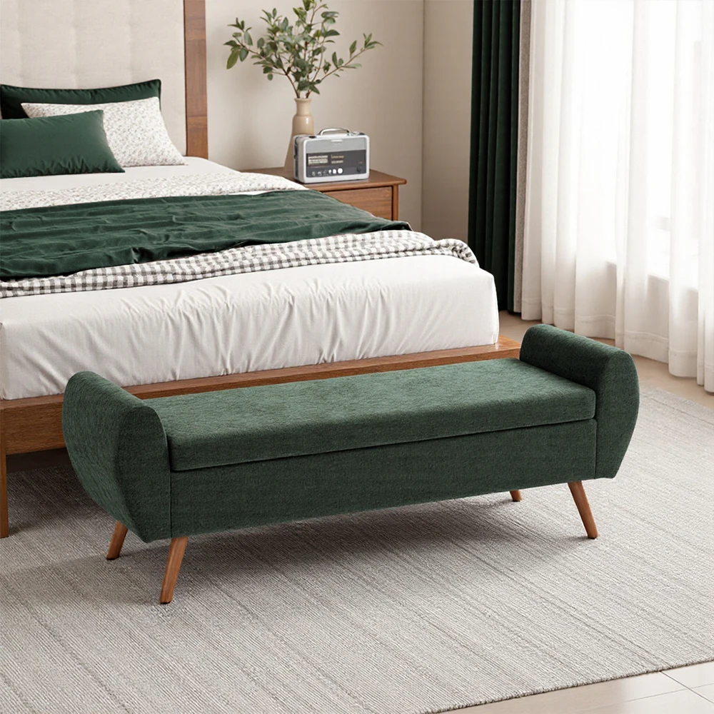 Voltsify Chenille Upholstered Storage Bench for Living Room Bedroom Hallway