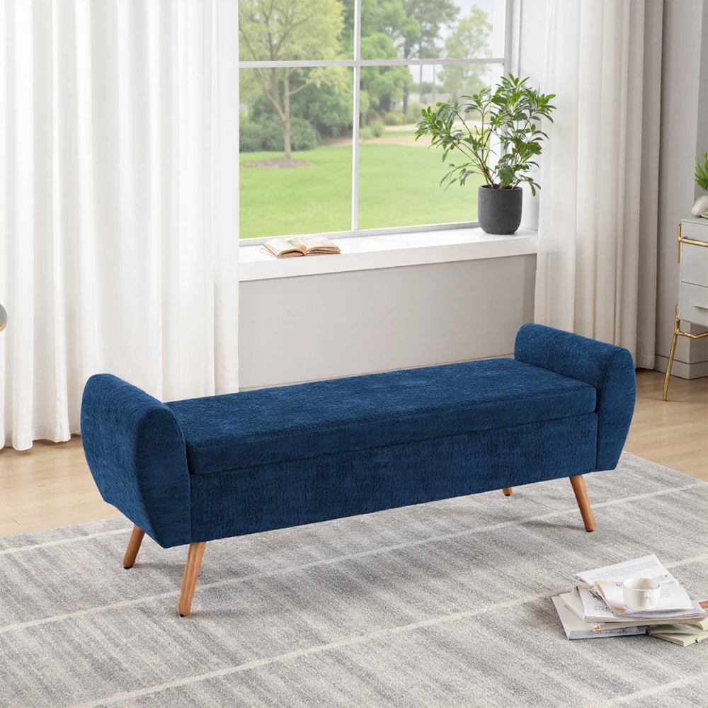 Voltsify Chenille Upholstered Storage Bench for Living Room Bedroom Hallway