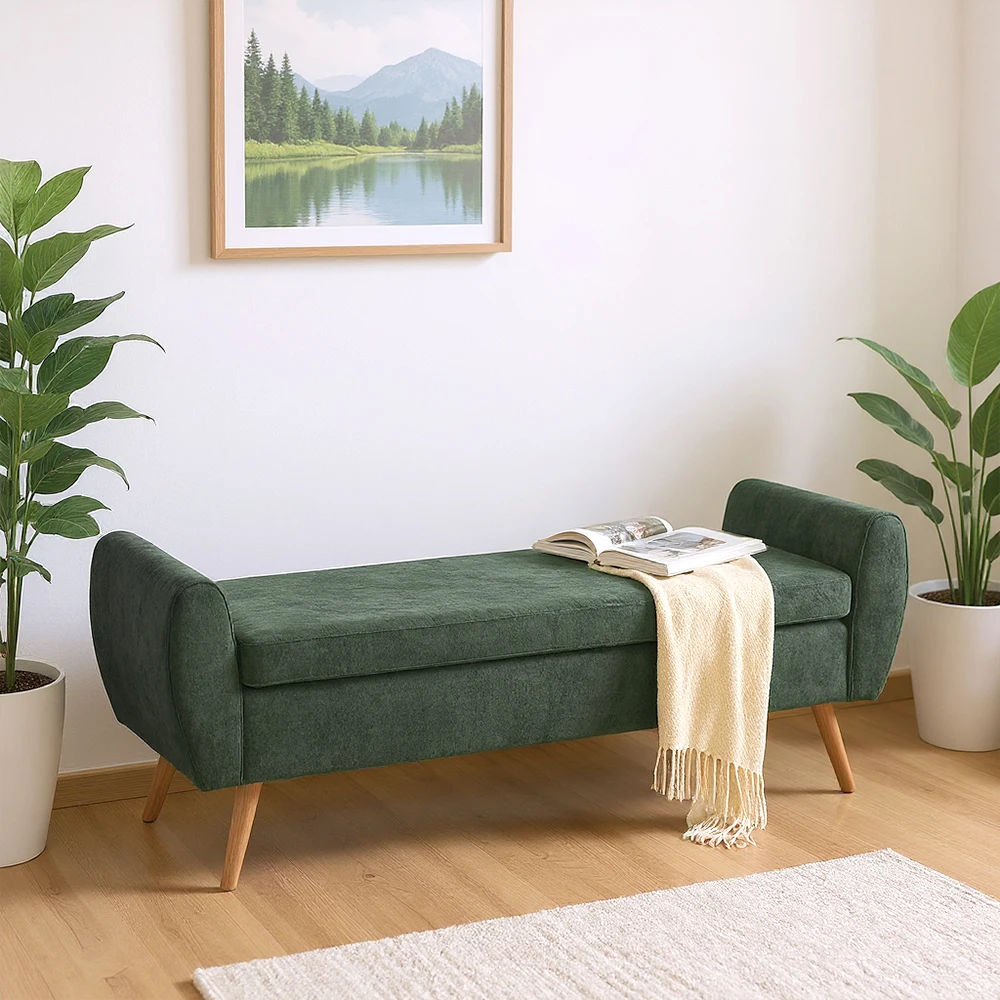 Voltsify Chenille Upholstered Storage Bench for Living Room Bedroom Hallway