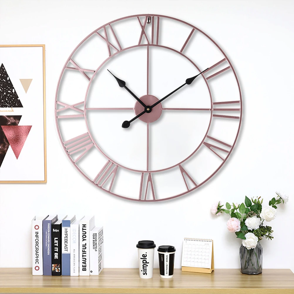 Voltsify 60CM Metal Round Wall Clock with , Rose Gold