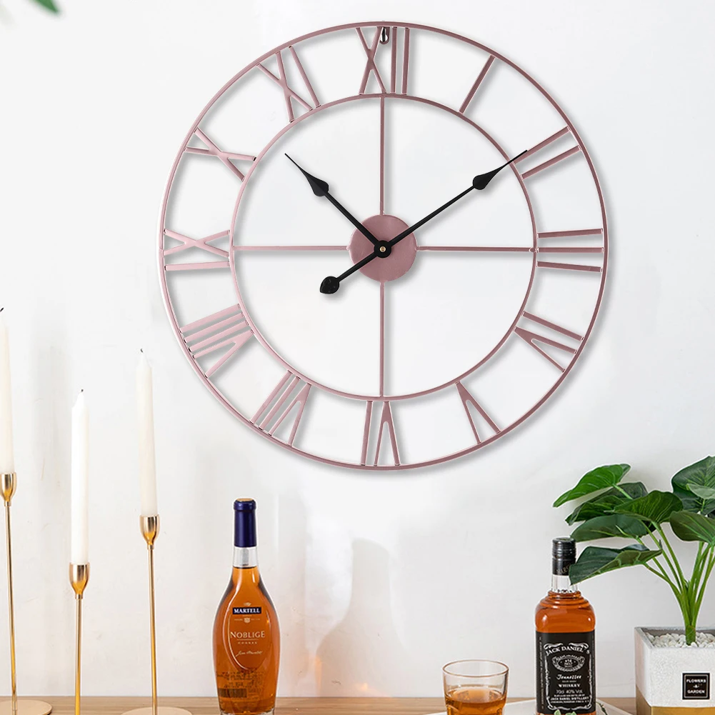 Voltsify 60CM Metal Round Wall Clock with , Rose Gold