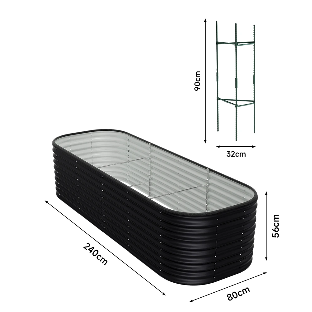 Voltsify Anthracite Oval-Shaped Galvanized Steel Raised Garden Bed, 240cm W X 80cm D X 56cm H