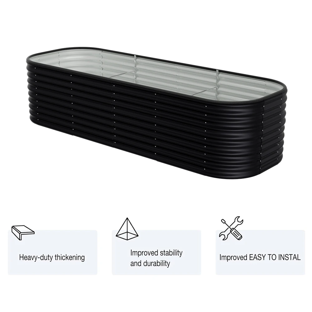Voltsify Anthracite Oval-Shaped Galvanized Steel Raised Garden Bed, 240cm W X 80cm D X 56cm H