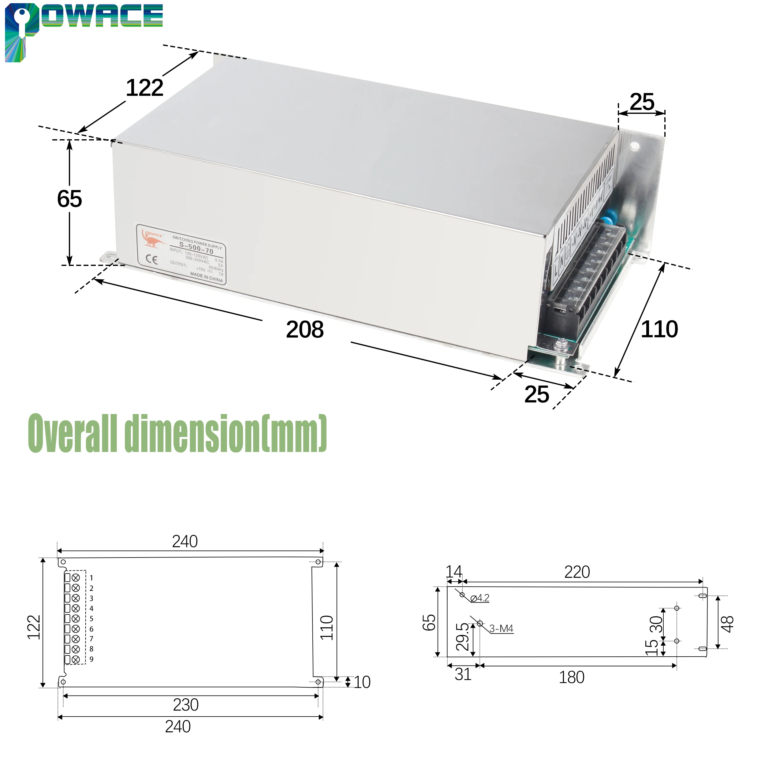 CNC Part 500W DC Switching Power Supply 60V 70V Transformer AC to DC Driver Single Output