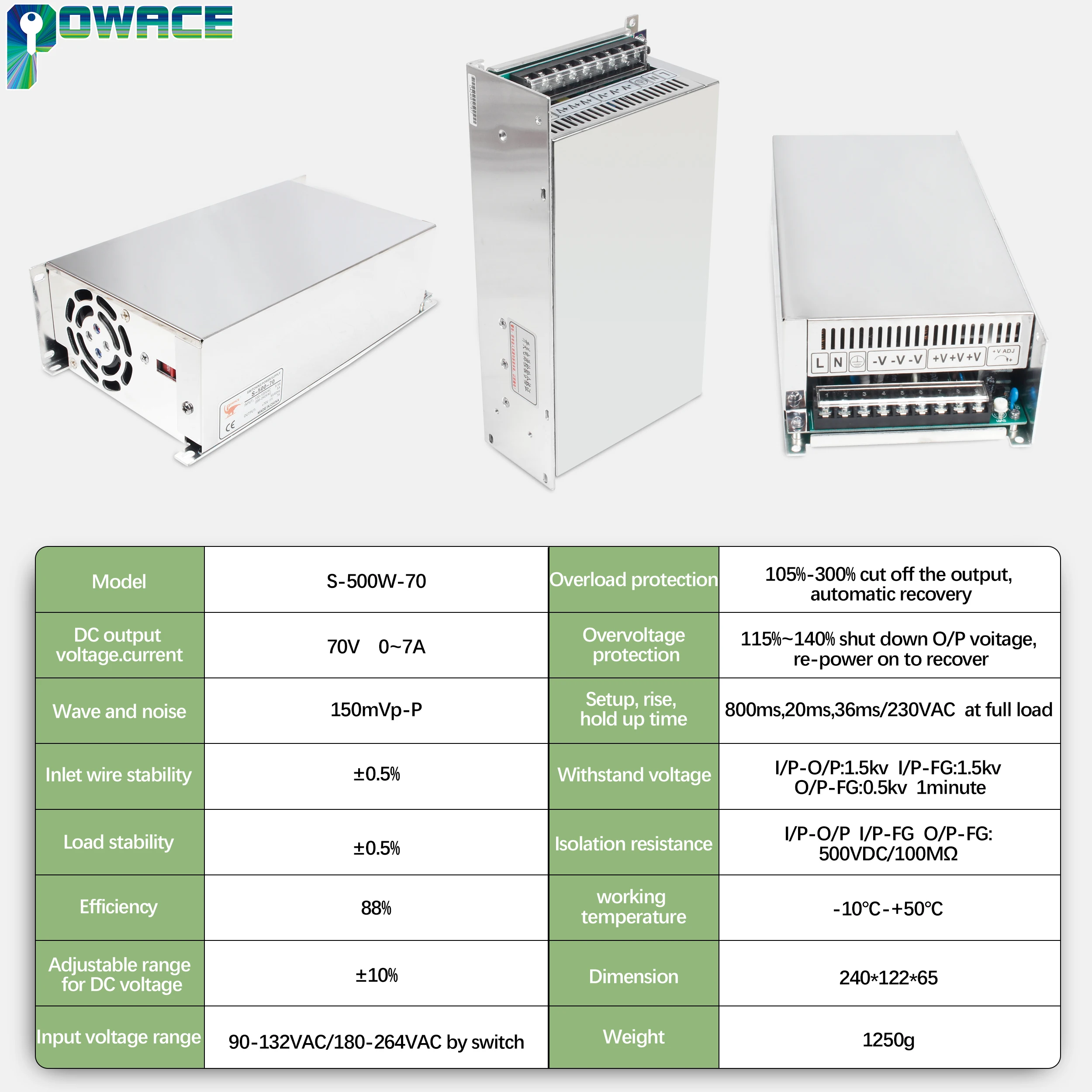 CNC Part 500W DC Switching Power Supply 60V 70V Transformer AC to DC Driver Single Output