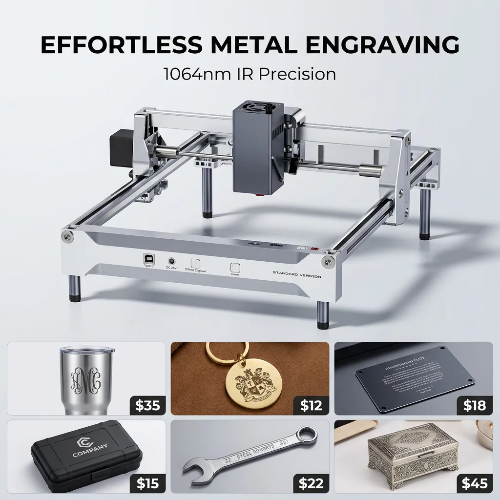 K15PRO Dual Laser Engraver, Blue Diode & 1064nm IR Heads, Quick Swap, Wood Acrylic Leather Metal Marking, DIY Business