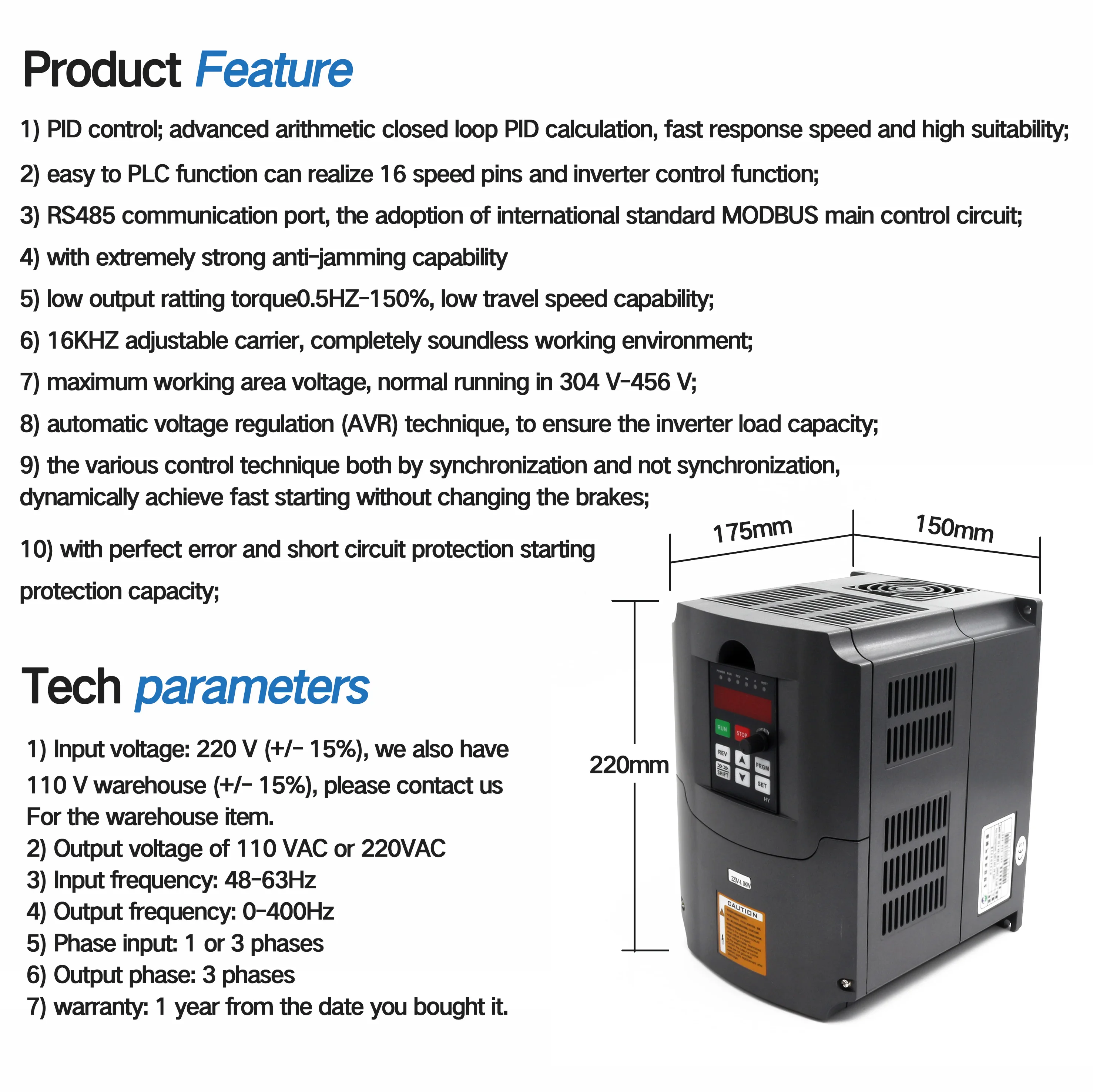 【EU Stock】220V/380V HY Variable Frequency Drive Converter 2.2KW/3KW/4KW 400Hz For CNC Spindle Motor Driver Speed Controller