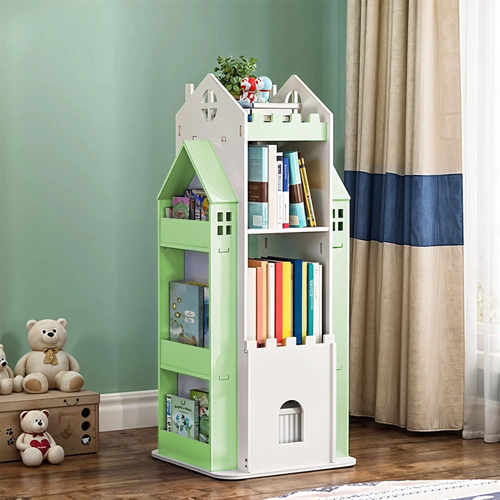 3/4 layer castle children's house rotating bookshelf toy storage rack display bookshelf storage cabinet home decoration