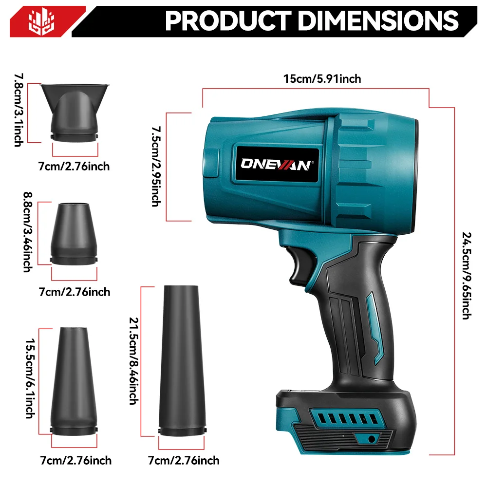 ONEVAN 300000RPM 350M/S Brushless Electric Turbo Blowers Jet Fan Handheld Leaf Dust Blowing Tool for Makita 18V Battery Pin