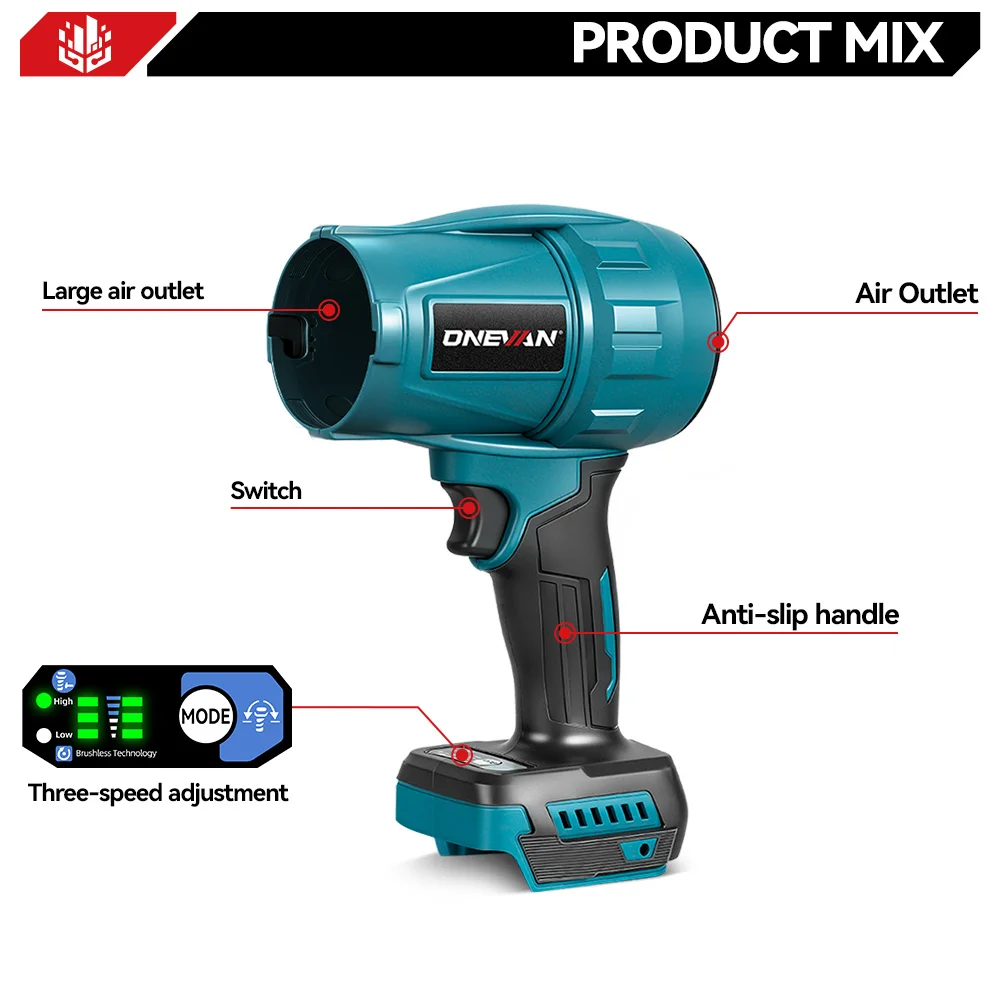 ONEVAN 300000RPM 350M/S Brushless Electric Turbo Blowers Jet Fan Handheld Leaf Dust Blowing Tool for Makita 18V Battery Pin