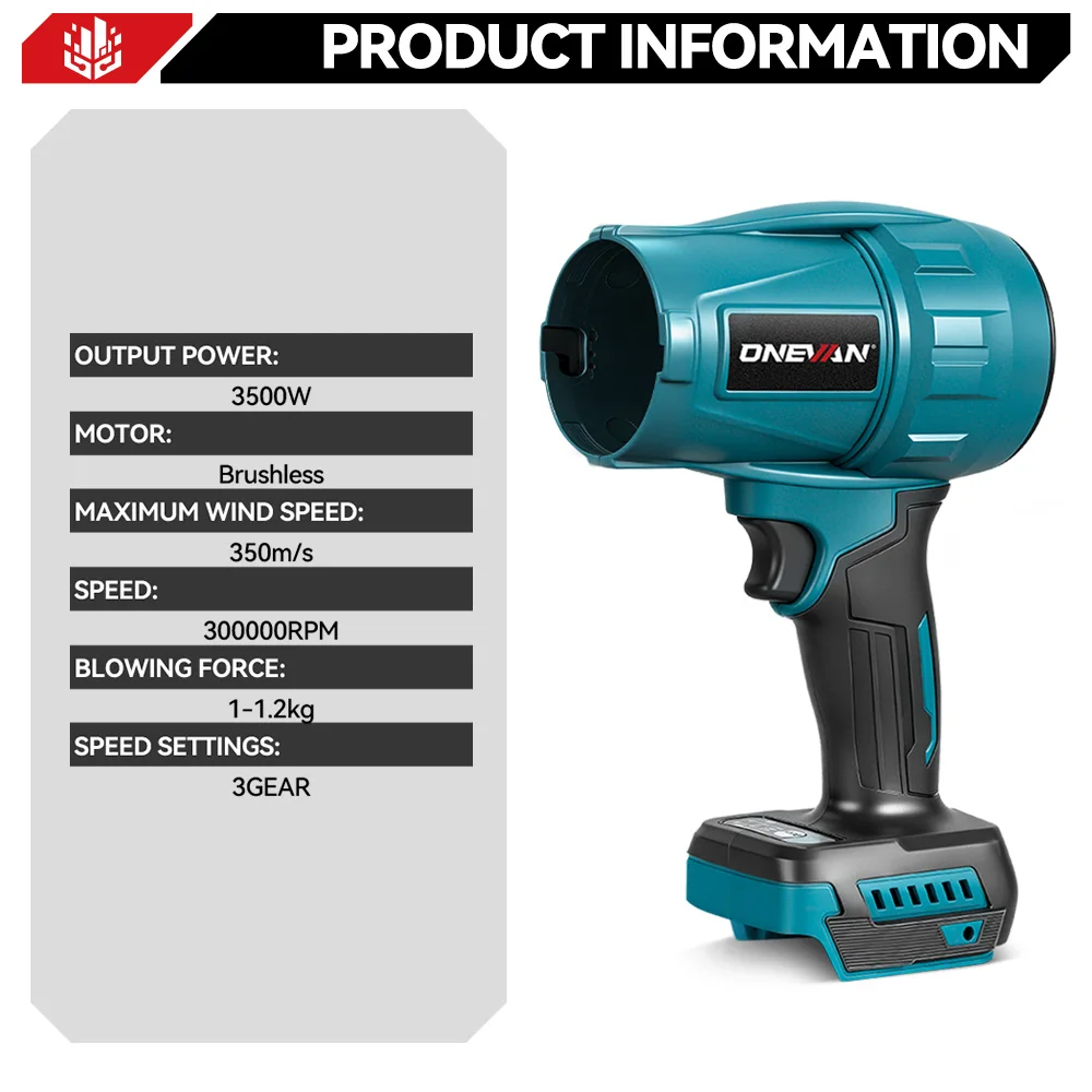 ONEVAN 300000RPM 350M/S Brushless Electric Turbo Blowers Jet Fan Handheld Leaf Dust Blowing Tool for Makita 18V Battery Pin