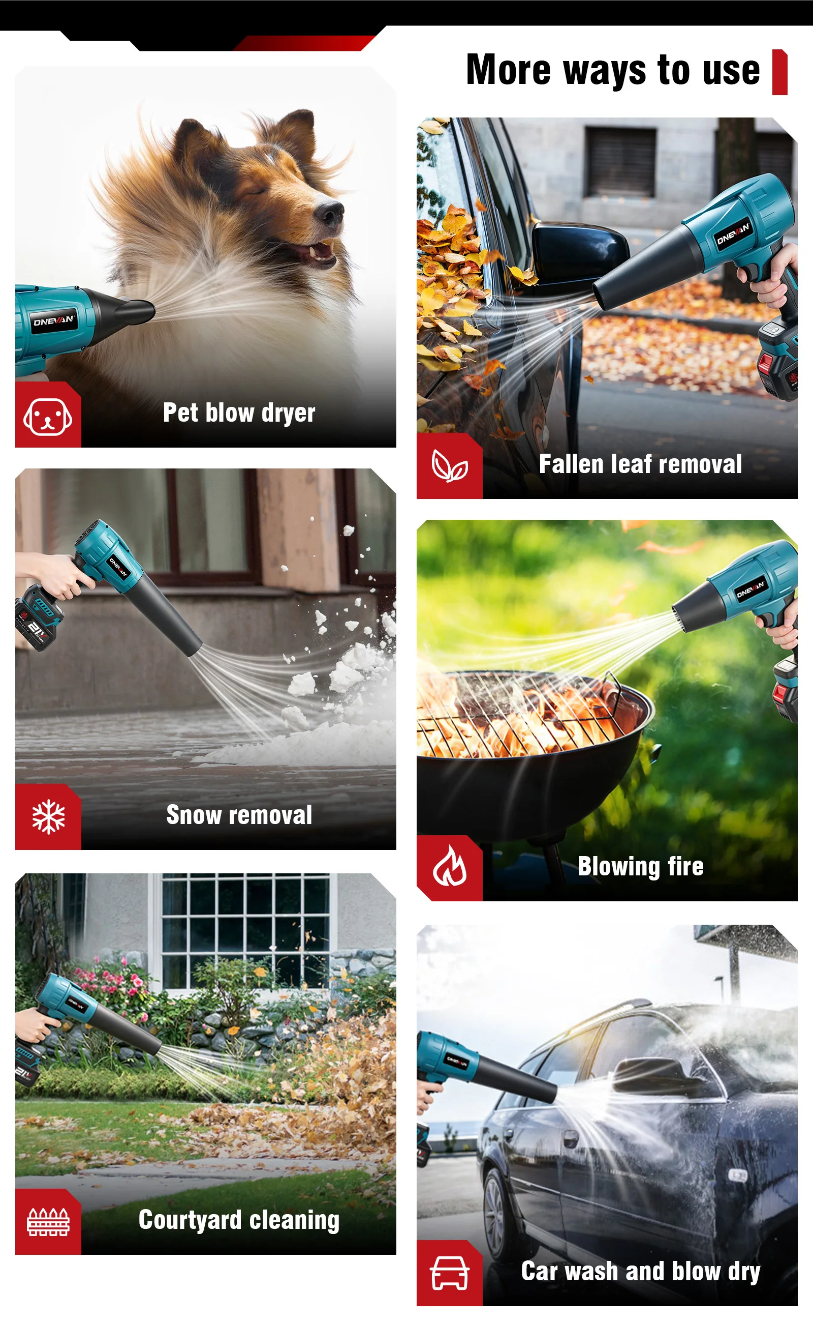 ONEVAN 300000RPM 350M/S Brushless Electric Turbo Blowers Jet Fan Handheld Leaf Dust Blowing Tool for Makita 18V Battery Pin