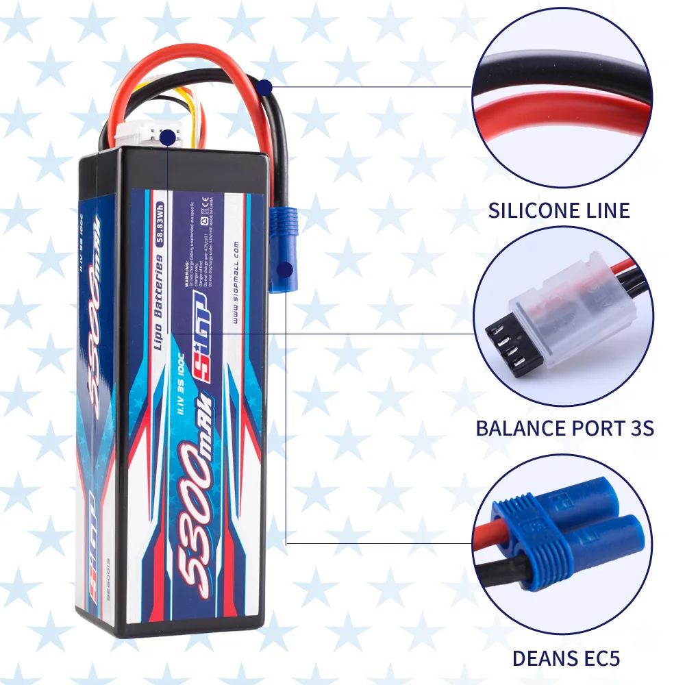 SIGP Lipo Battery 2S 3S 4S 11.1V 14.8V 7.4V RC Lipo 5300mah 6100mah 7300mah 8200mah Hardcase EC5 Deans T XT60 RC Parts