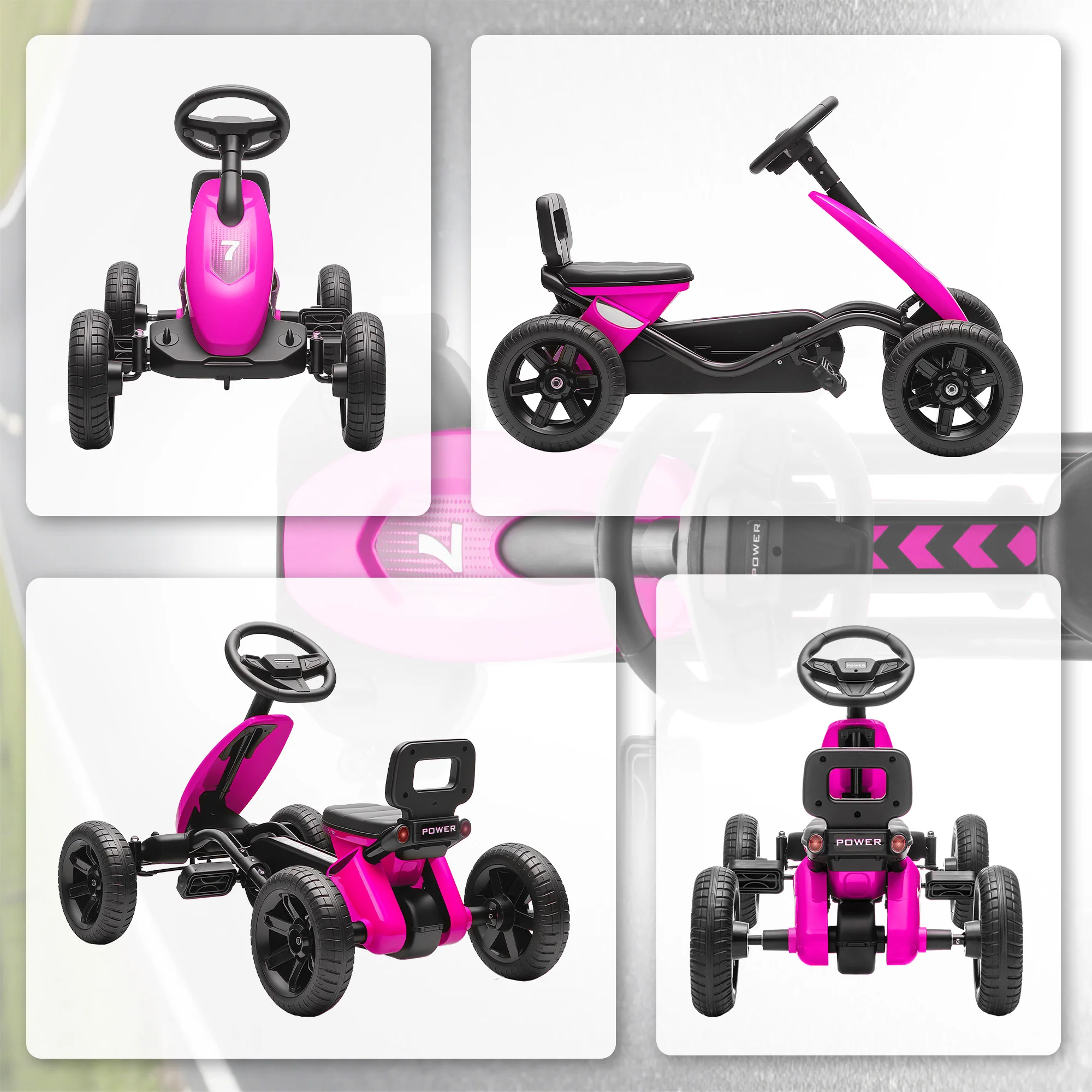 AIYAPLAY Pedal Go-Kart for Kids with Silent EVA Wheels, Metal Frame
