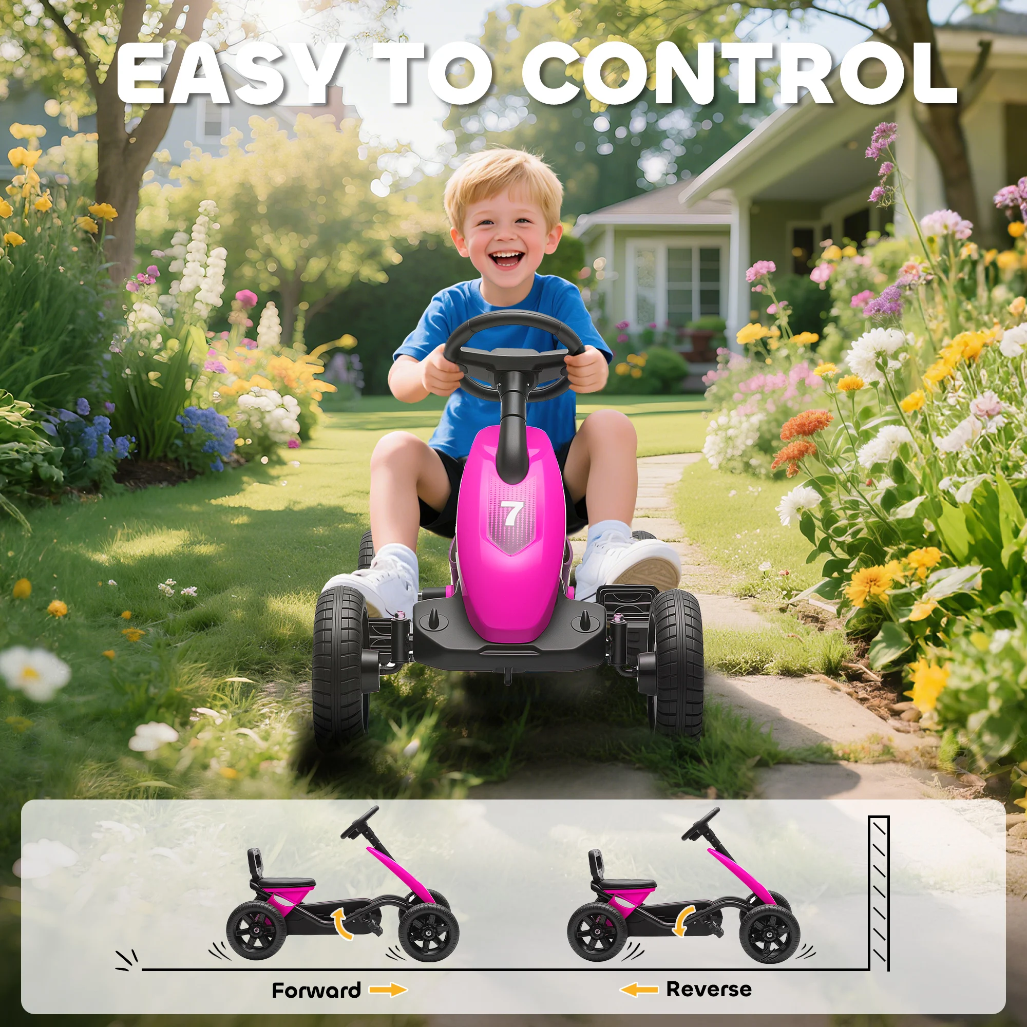 AIYAPLAY Pedal Go-Kart for Kids with Silent EVA Wheels, Metal Frame
