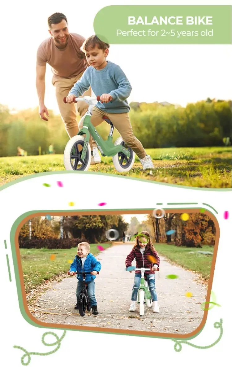 12" Balance Bike for Kids, Lightweight No Pedal Walking Balance Bike with Nylon Frame and Flat-Free Tires, Adjustable Training