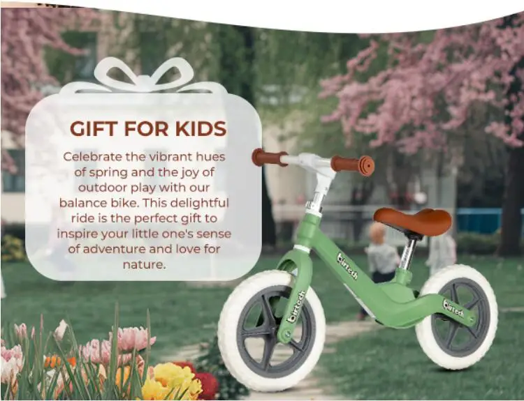 12" Balance Bike for Kids, Lightweight No Pedal Walking Balance Bike with Nylon Frame and Flat-Free Tires, Adjustable Training