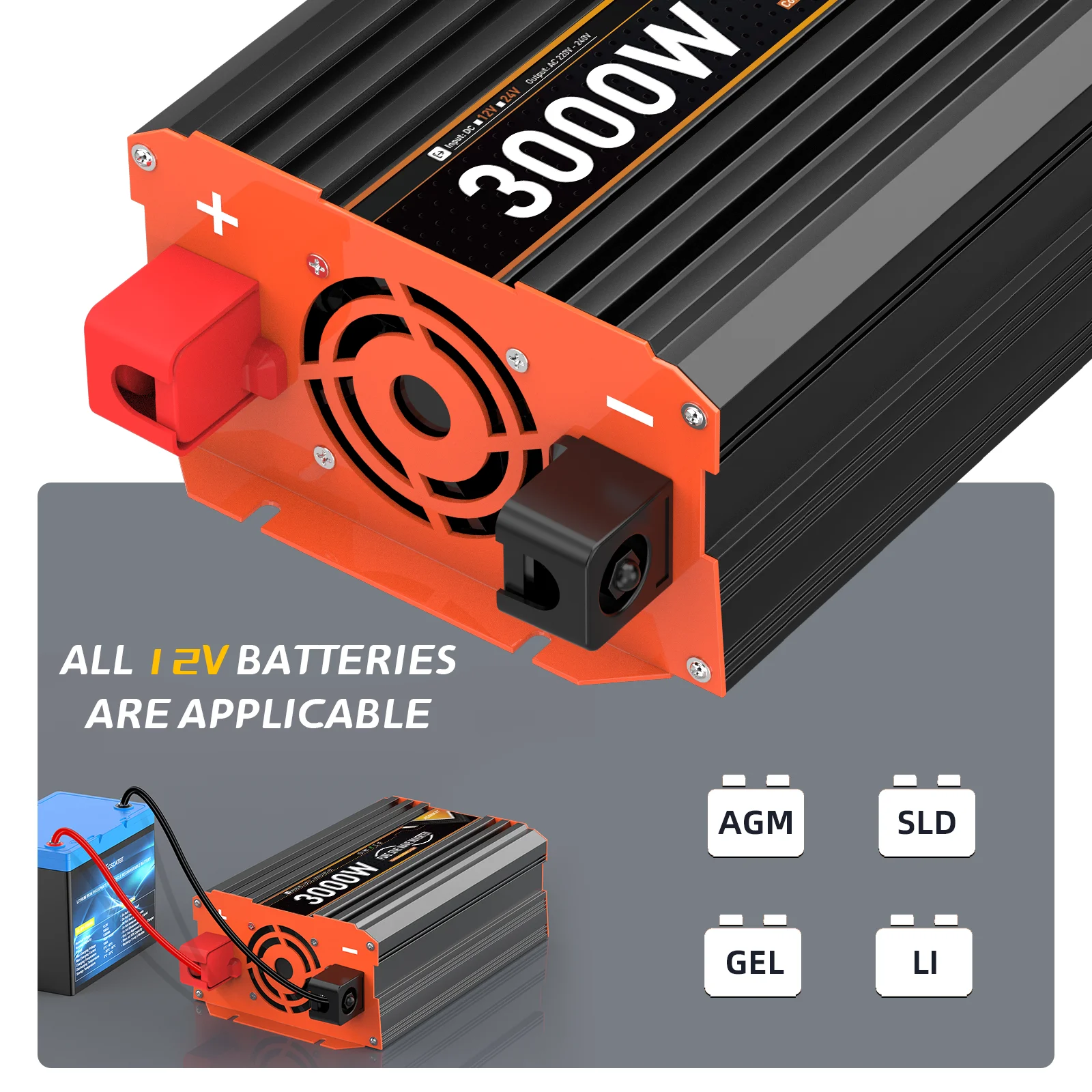 UK Pure Sine Wave Power Inverter 3000W DC 12V/24V To AC 240V Converter 50hz LCD Display Remote Solar car Inverter Transformer