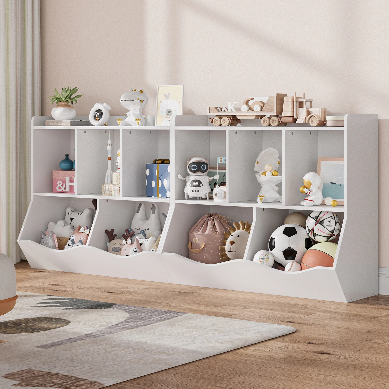 Kids Bookshelf and Bookcase Toy Storage Multi Shelf with Cubby Organizer Cabinet for Boys Girls Bedroom Children Playroom School
