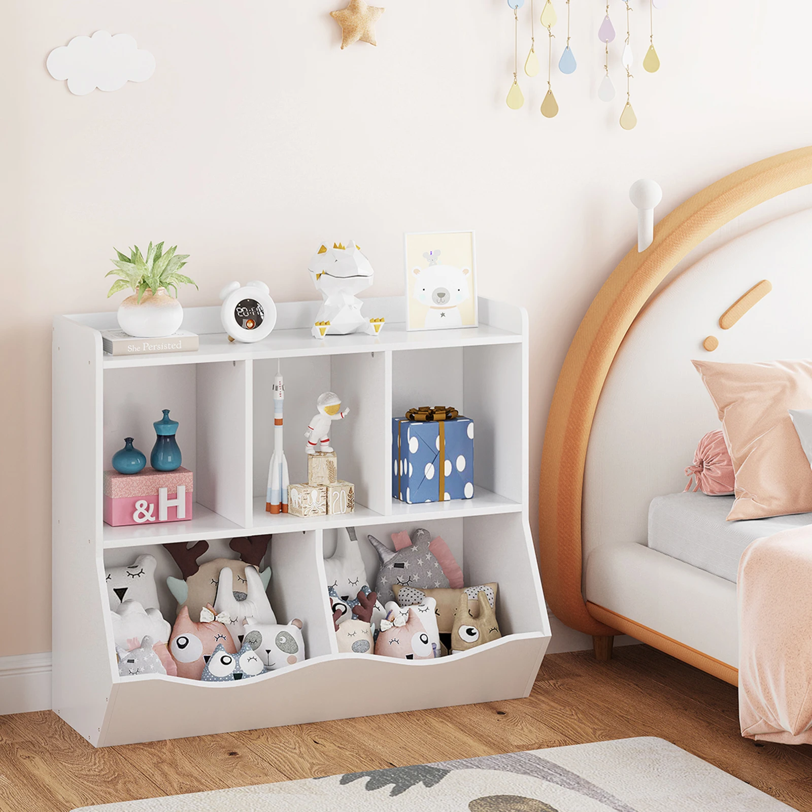 Kids Bookshelf and Bookcase Toy Storage Multi Shelf with Cubby Organizer Cabinet for Boys Girls Bedroom Children Playroom School