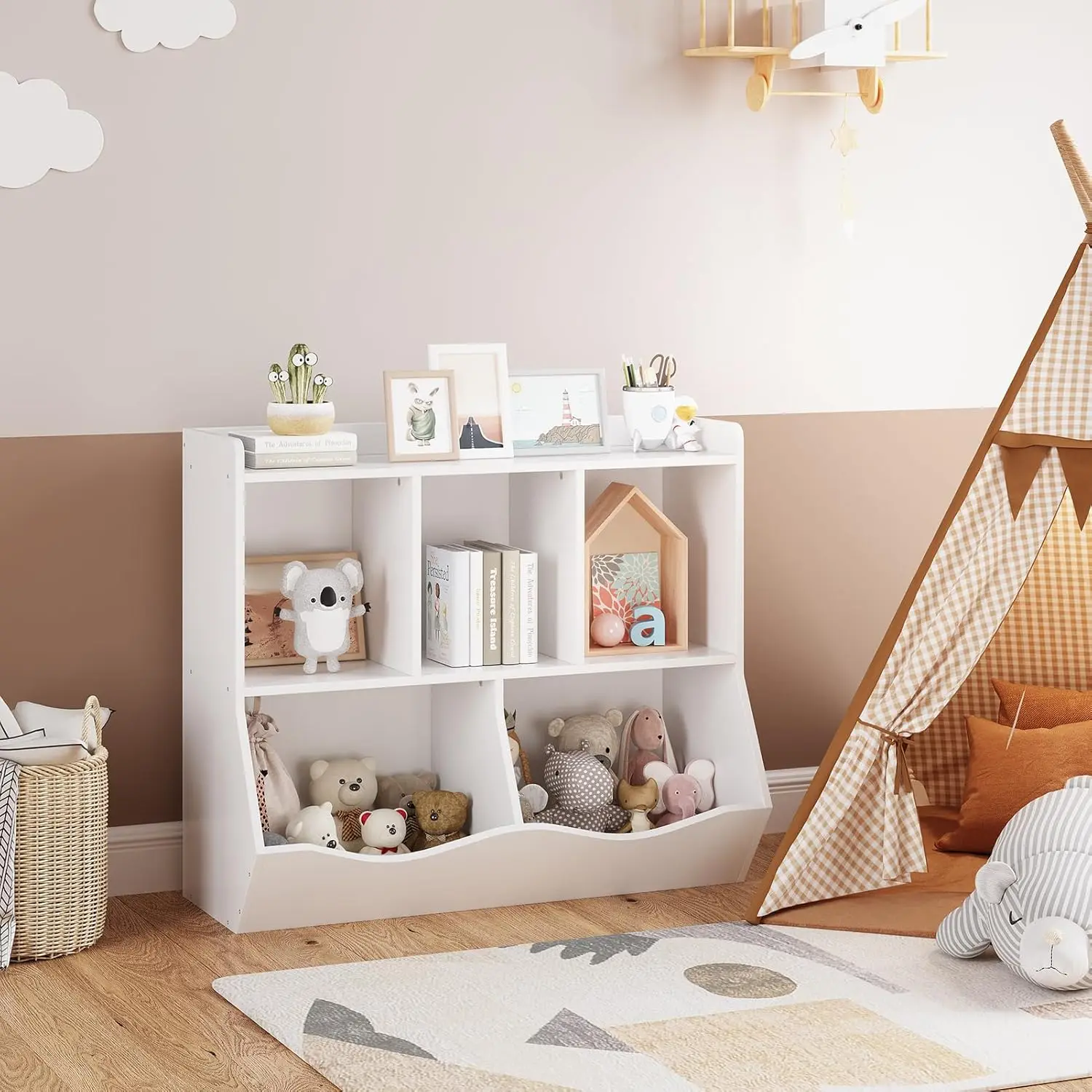 Kids Bookshelf and Bookcase Toy Storage Multi Shelf with Cubby Organizer Cabinet for Boys Girls Bedroom Children Playroom School
