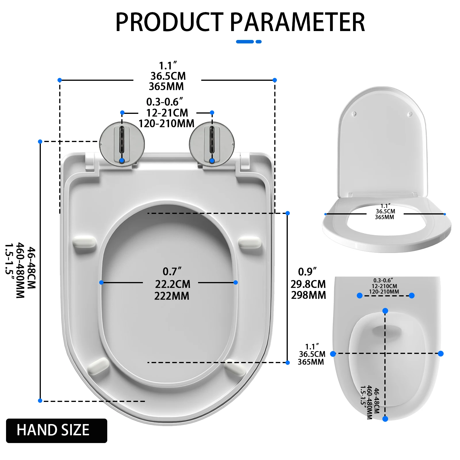 White Plastic Soft Close Toilet Seat D Shaped Toilet Cover,Quick Release Toilet Seat, with Adjustable Hinges, Anti-Bacterial