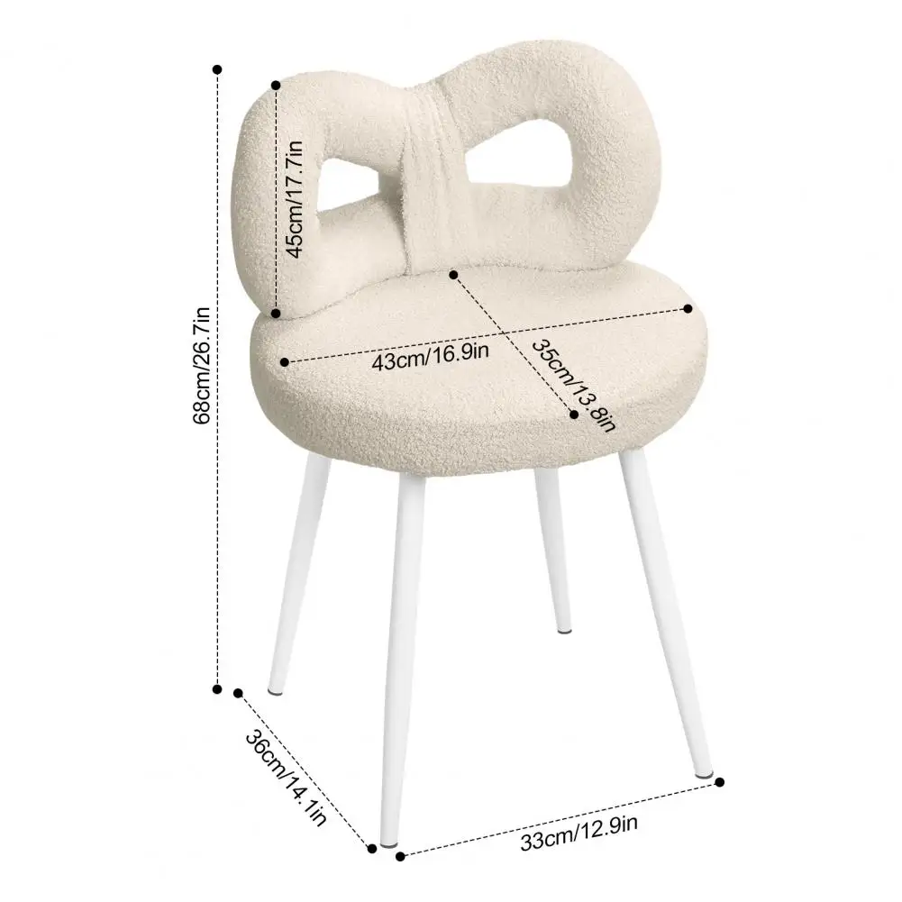 Vanity Stool With Bowknot Backrest, Living Room Bedroom Makeup Chair Adjustable Foot Pads Armless Dressing Chair Side Table Seat